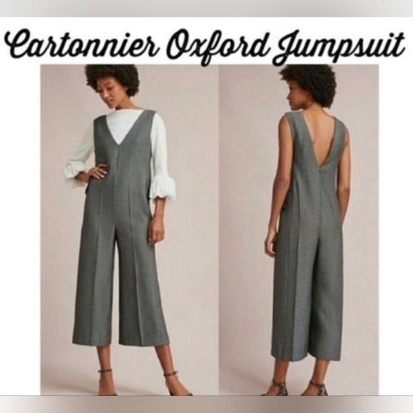 Anthropologie Cartonnier Oxford Herringbone Jumpsuit Wide Leg Cropped Size S.. - Picture 16 of 16